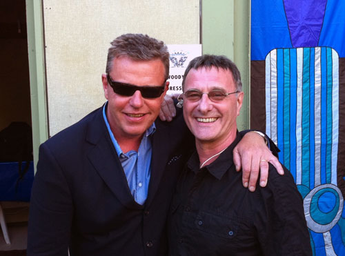 Steve and Suggs, backstage at Glastonbury Abbey show